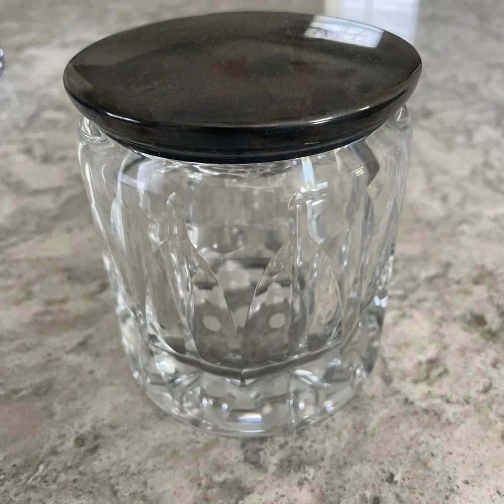 Lappas Hand Blown & Cut Crystal White Clear Glass Jar Heavy 4